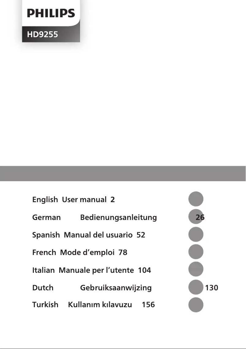 Page 1 of the manual User Manual Philips Airfryer HD9255