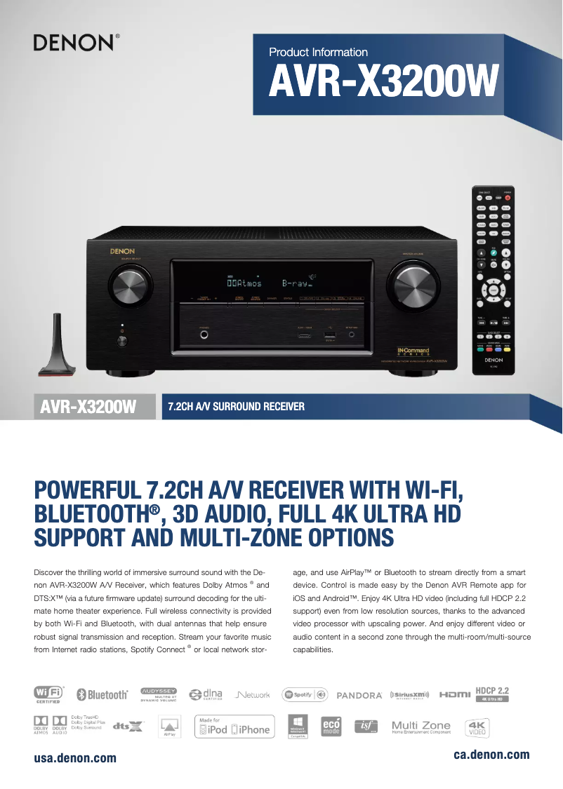 Page 1 of the manual Technical Sheet Denon AVR-X3200W