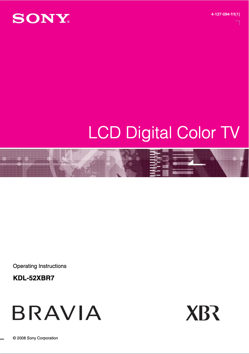 First page image of the manual for Bravia KDL-52XBR7