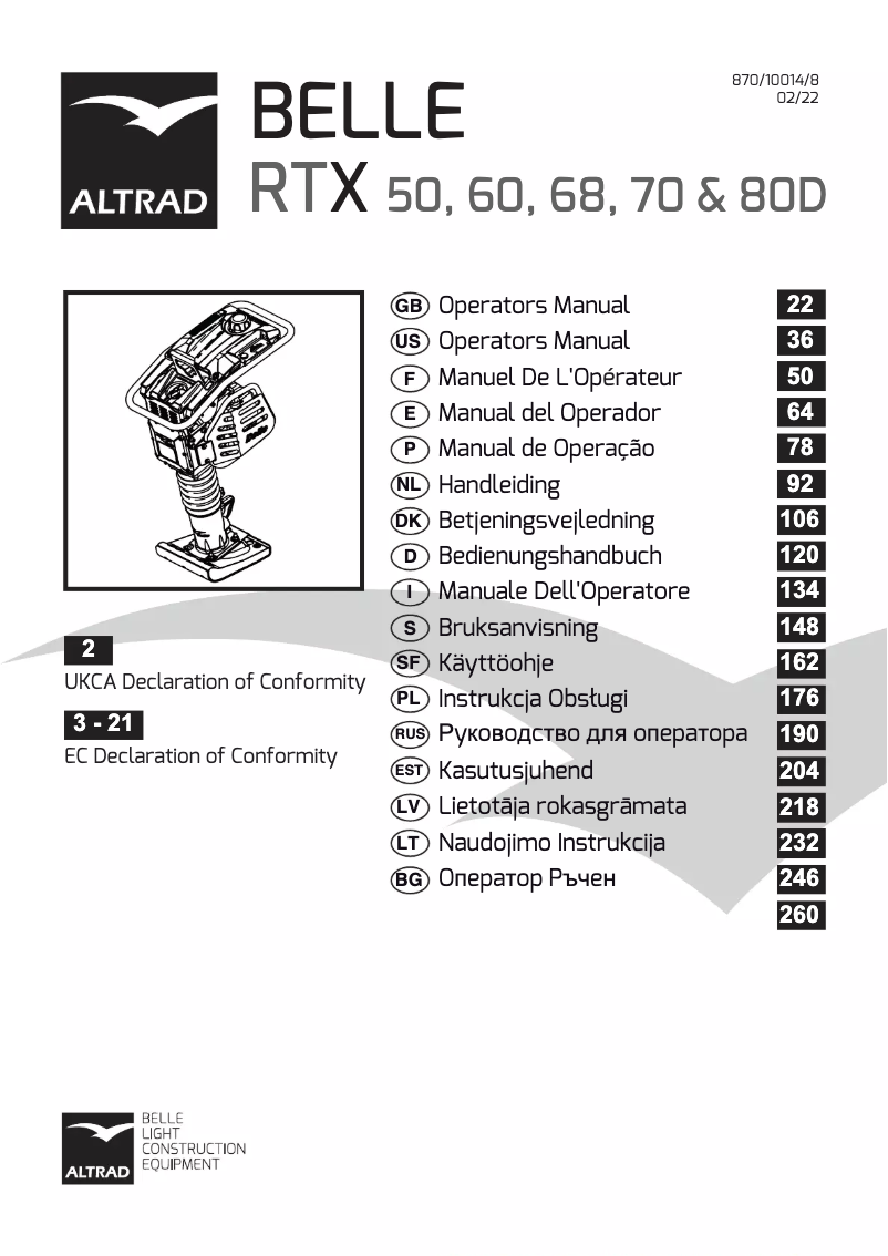 Page 1 of the manual User Manual Altrad BELLE RTX 80 D