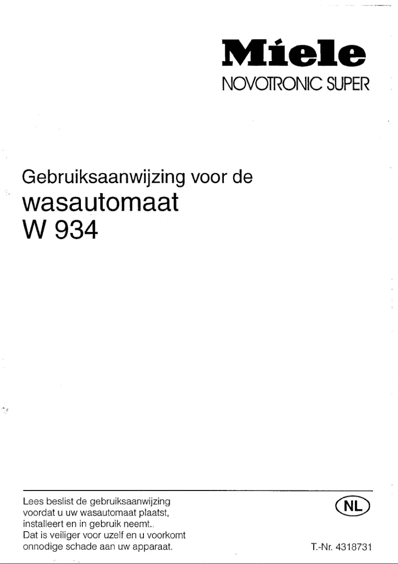 Page 1 of the manual User Manual Miele Novotronic W934