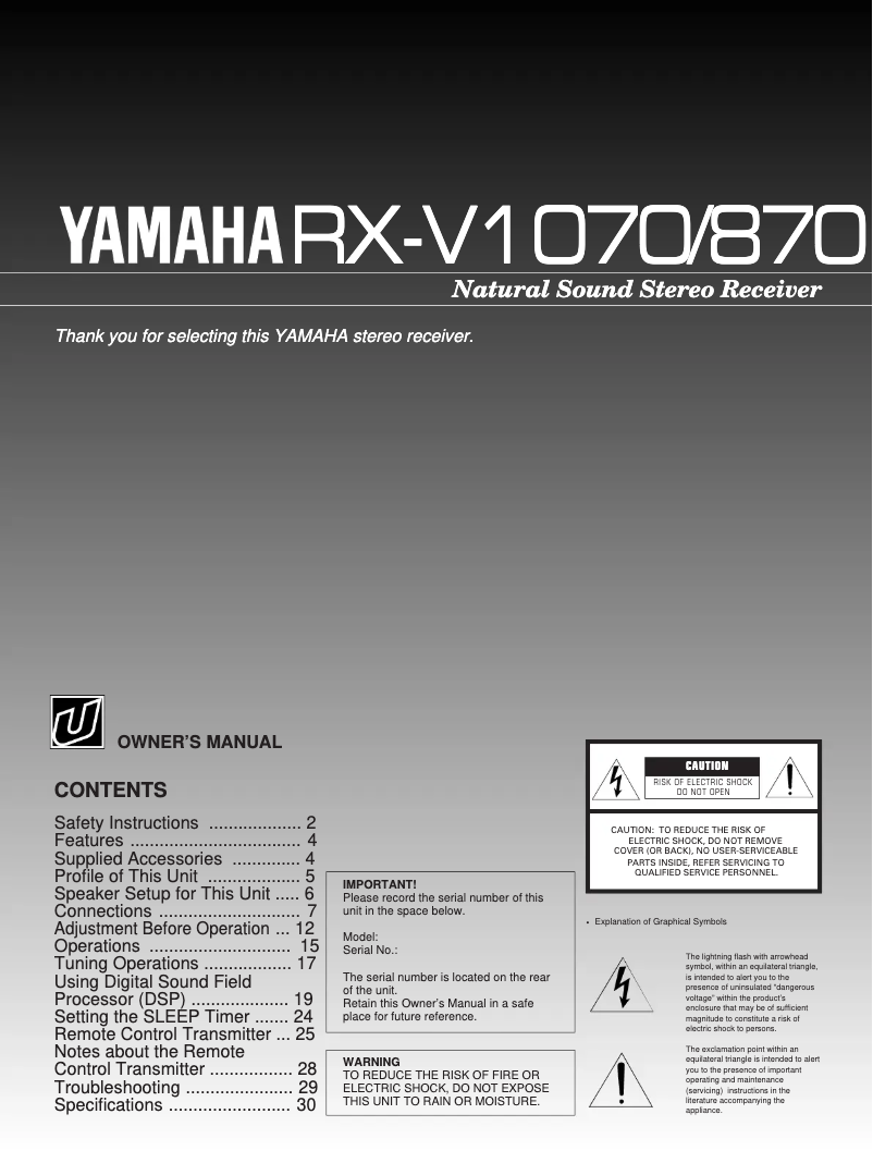 First page image of the manual for RX-V1070