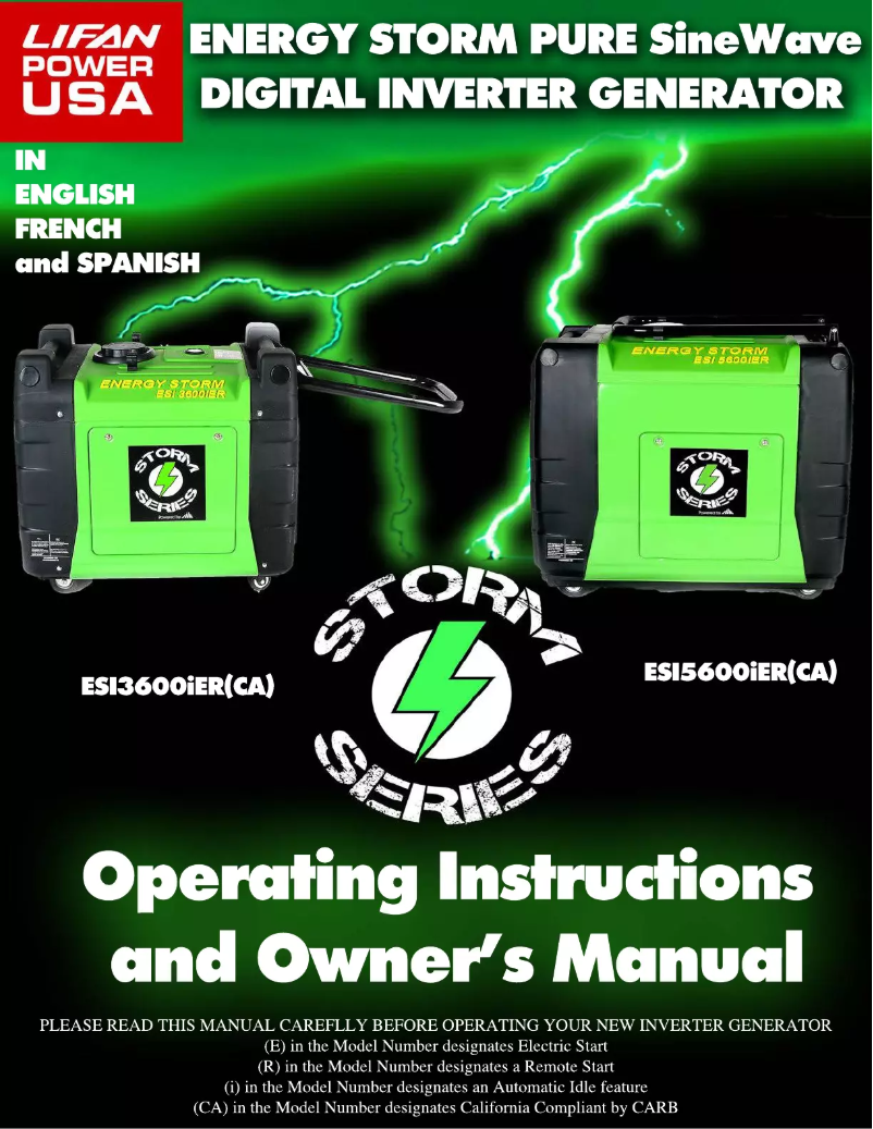 First page image of the manual for Energy Storm 3600iER