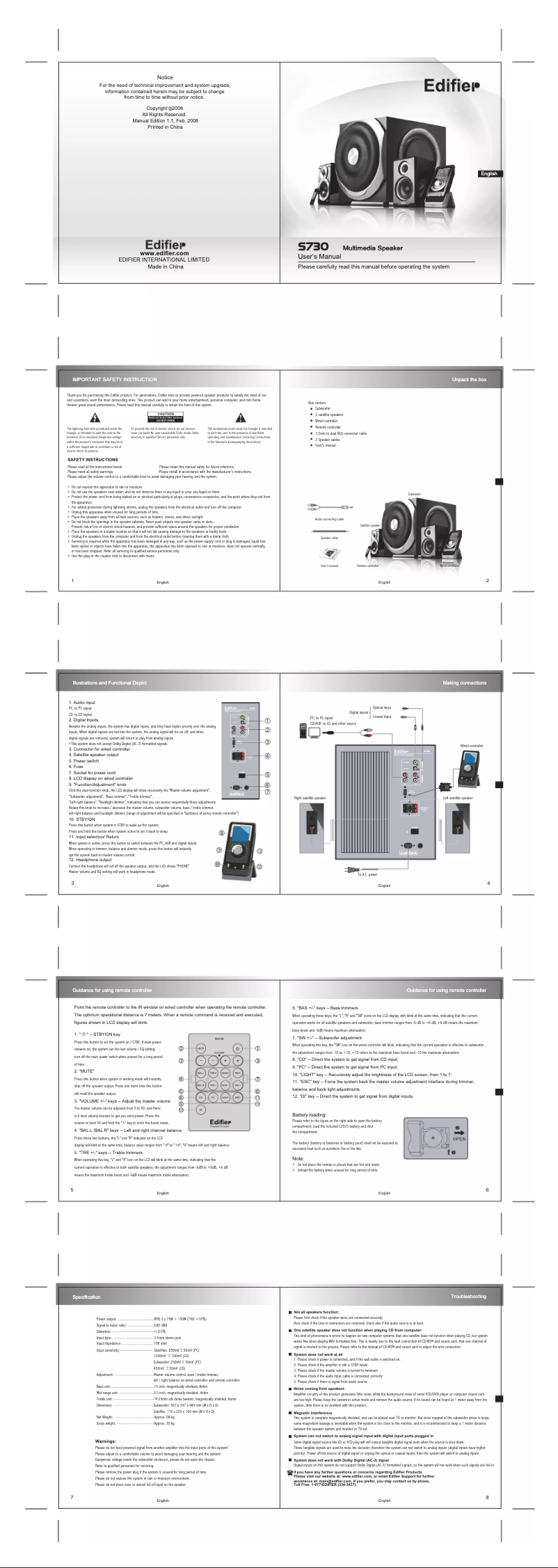 Page 1 of the manual User Manual Edifier S730D