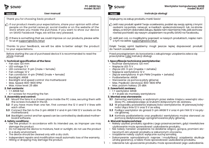 First page image of the manual for Blast