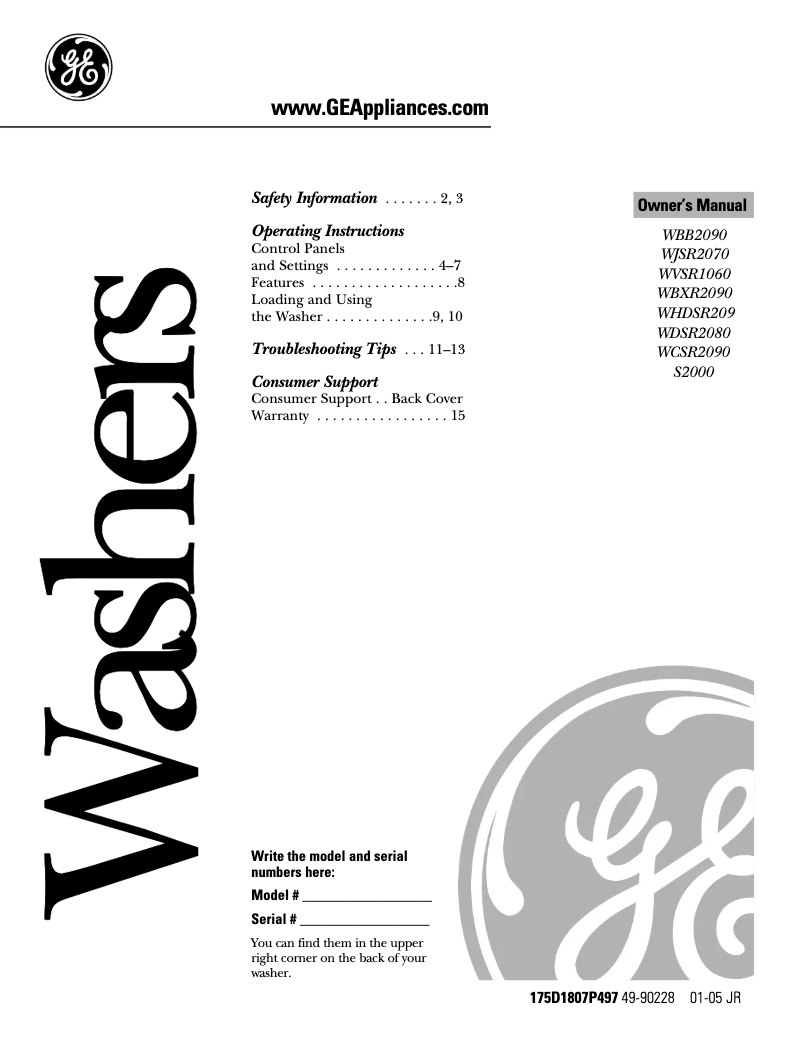Page 1 of the manual Use and Maintenance Manual GE WJSR2070BCC