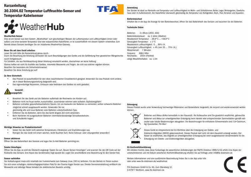 Page 1 of the manual User Manual TFA 30.3304.02