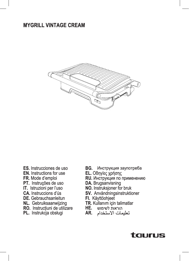 Page 1 of the manual User Manual Taurus MyGrill Vintage