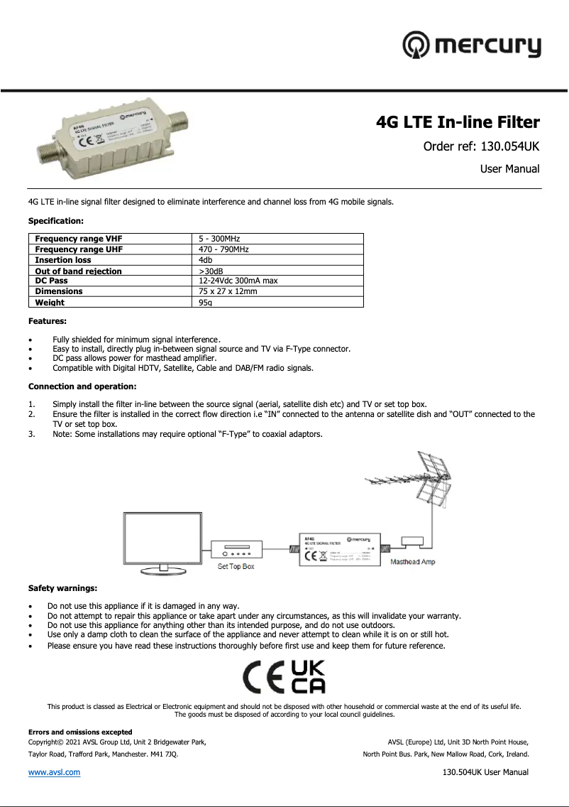 Page 1 de la notice Manuel utilisateur Mercury AF4G