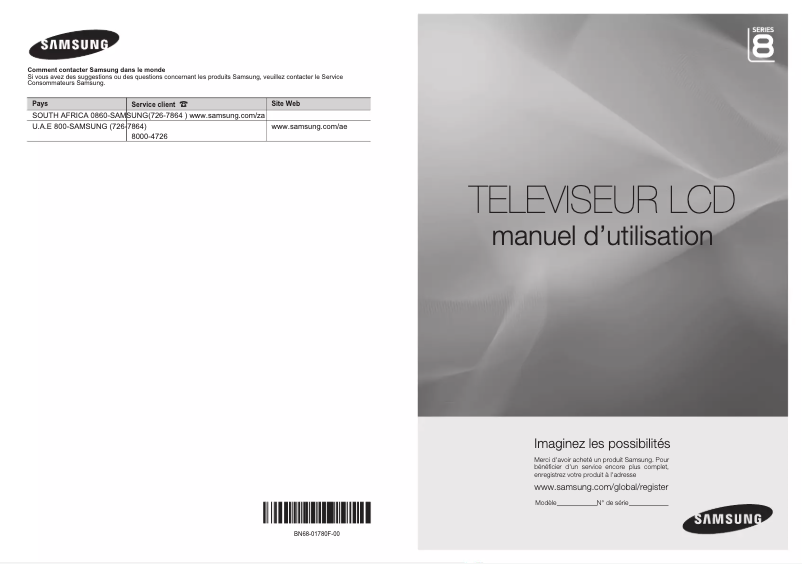 First page image of the manual for LA52A850S1R