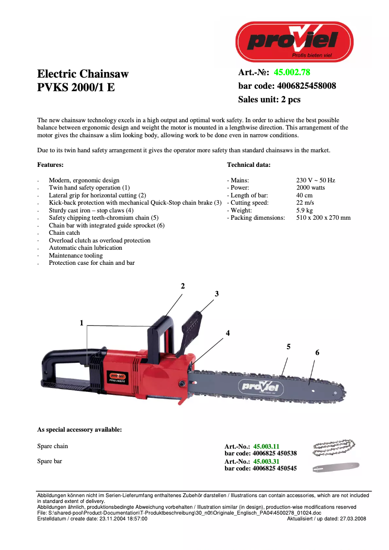 Page 1 of the manual User Manual Proviel PVKS 2000 E