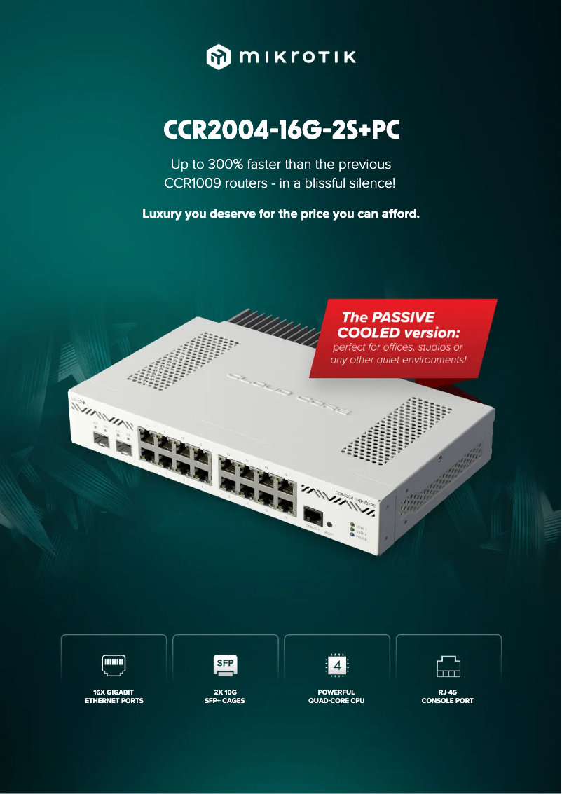 Page 1 of the manual Brochure Mikrotik CCR2004-16G-2S+PC
