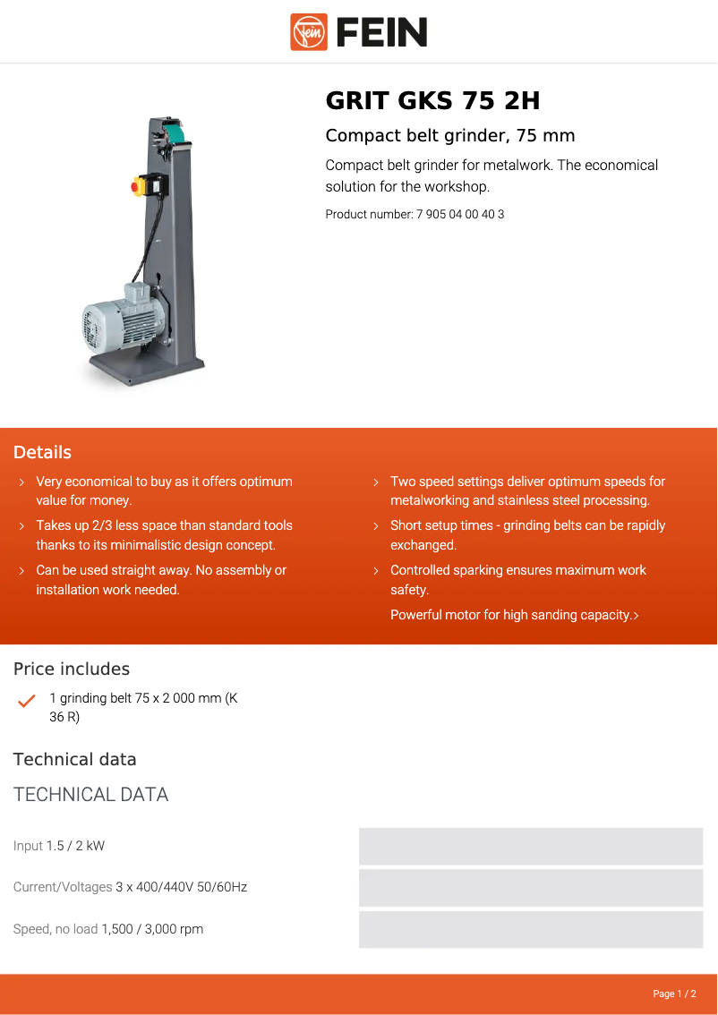 First page image of the manual for GRIT GKS 75 2H