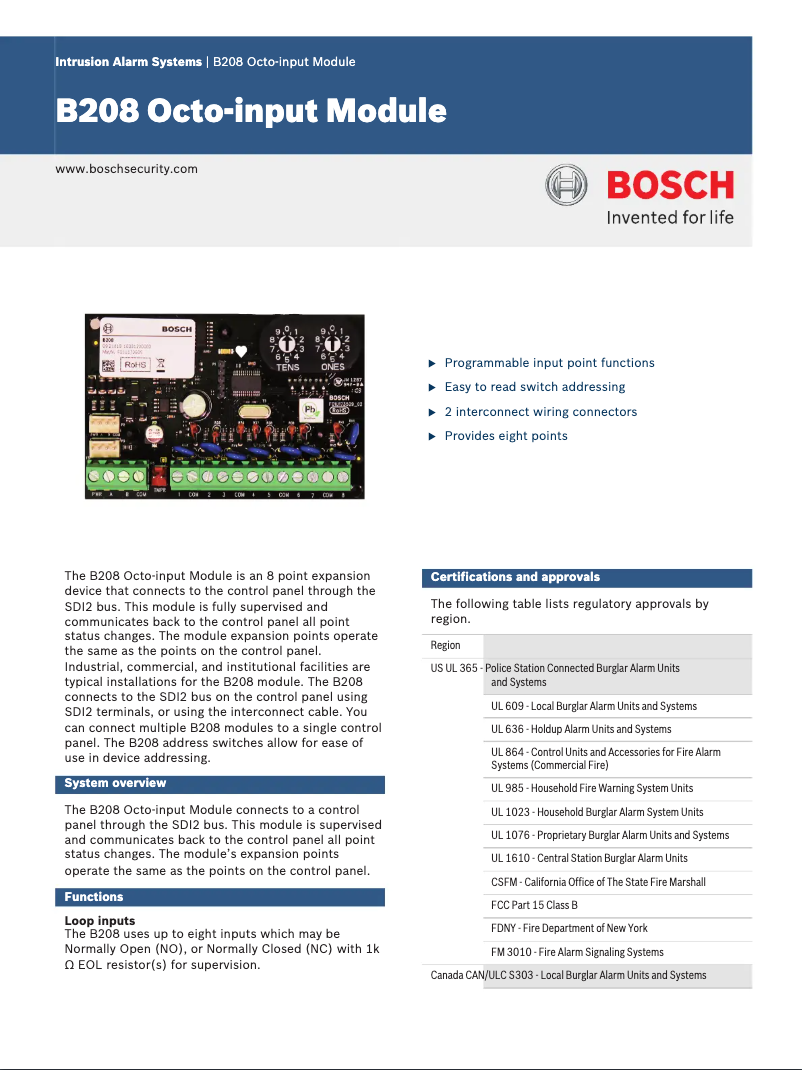 Page 1 of the manual User Manual Bosch B208