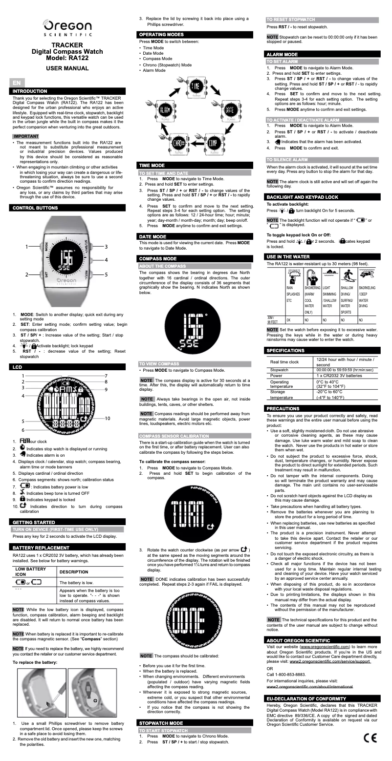 Page 1 of the manual User Manual Oregon Scientific RA122