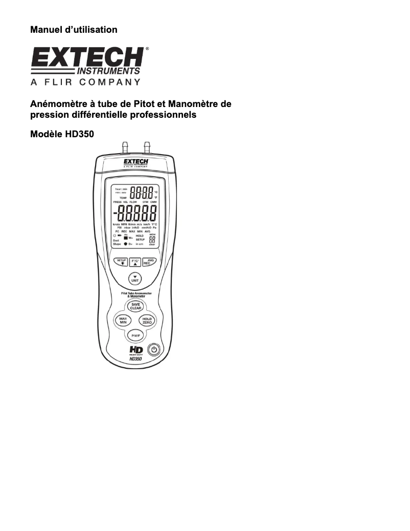 First page image of the manual for HD350