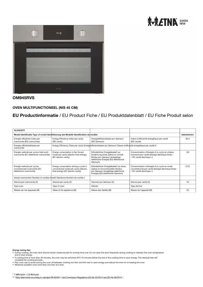 First page image of the manual for OM945RVS
