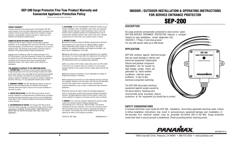 First page image of the manual for SEP-200