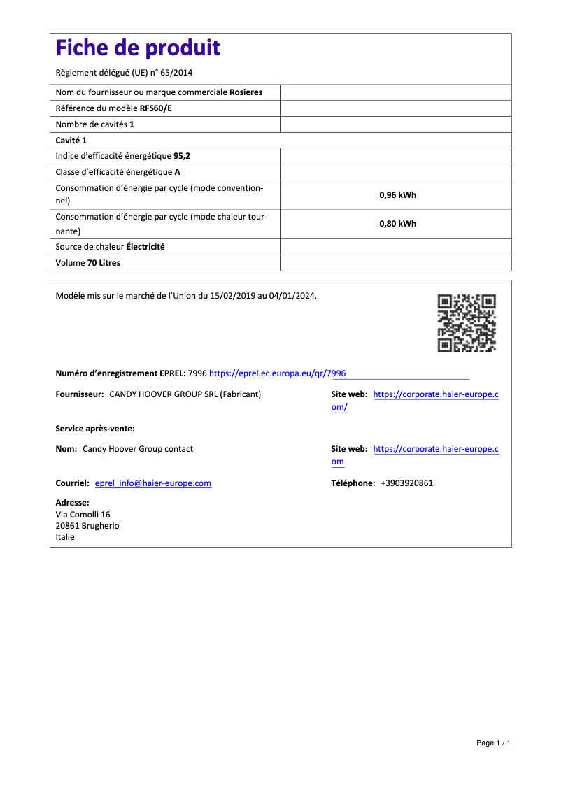 First page image of the manual for RFS 60/E