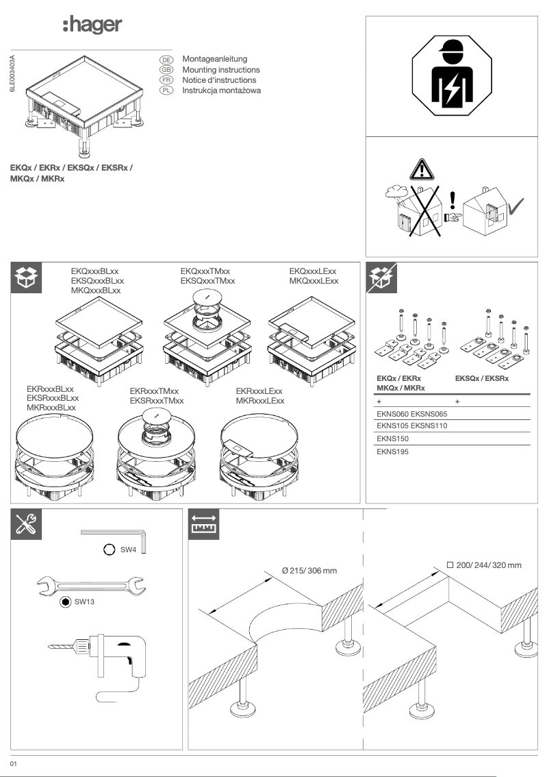Page 1 of the manual User Manual Hager EKSR060TM25