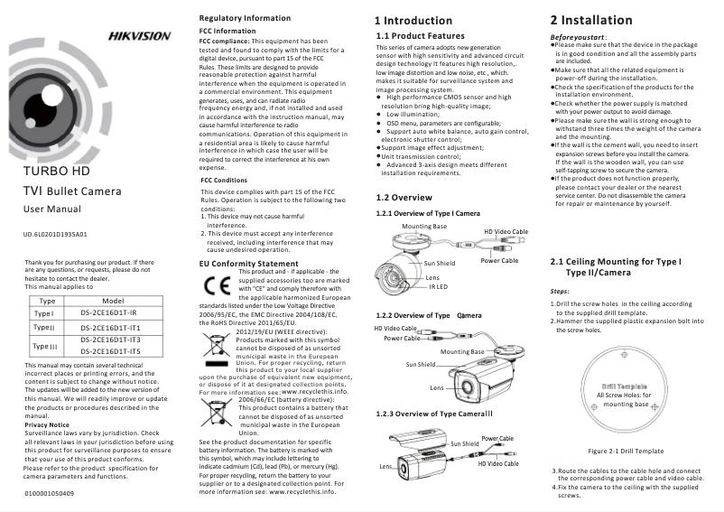 First page image of the manual for TVI Bullet Camera