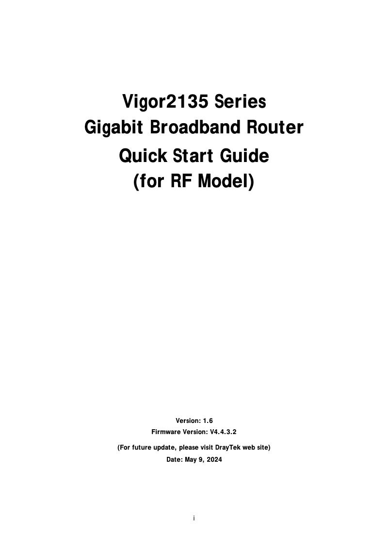Page 1 of the manual Quick Start Guide Draytek Vigor 2135FVac