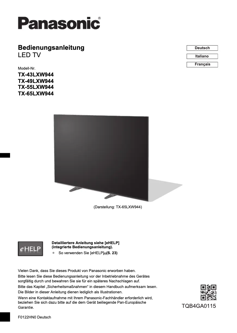 First page image of the manual for TX-49LXW944