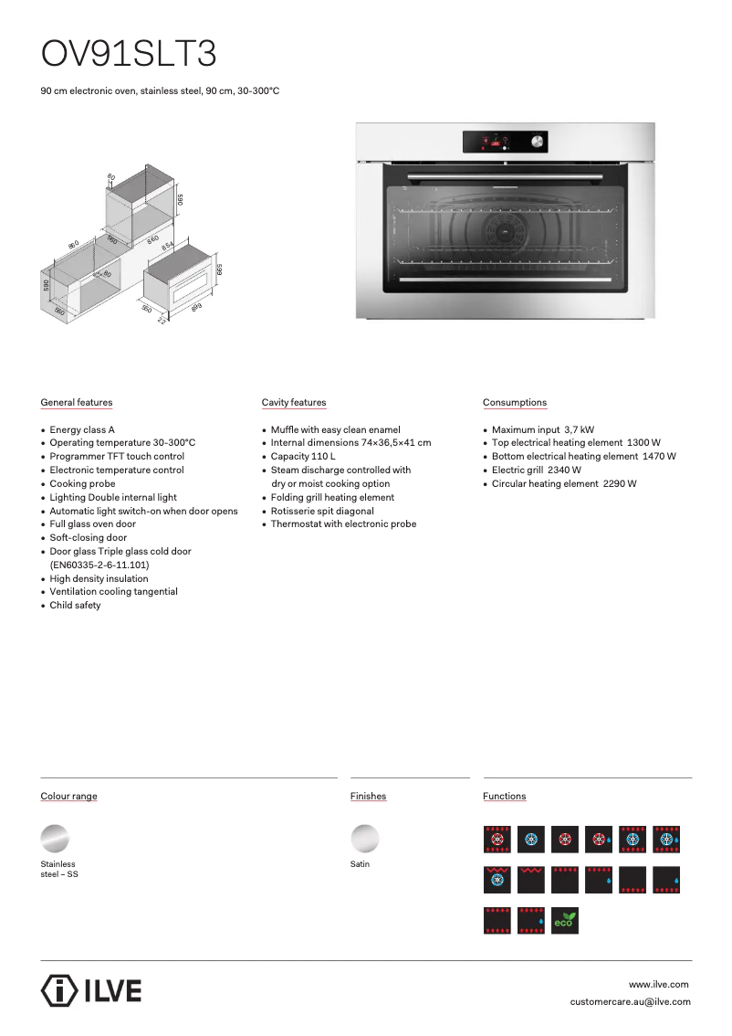 Page 1 of the manual Technical Sheet Ilve OV91SLT3SS