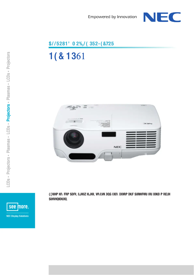 Page 1 of the manual Technical Sheet NEC NP61