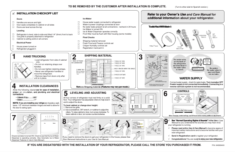Page 1 of the manual Installation Guide Frigidaire GLRS267ZCQ