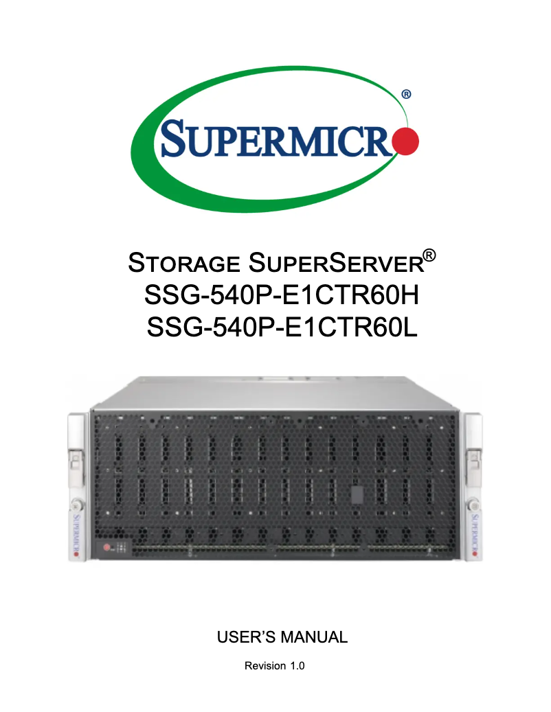 Page 1 of the manual User Manual Supermicro SuperServer SSG-540P-E1CTR60L