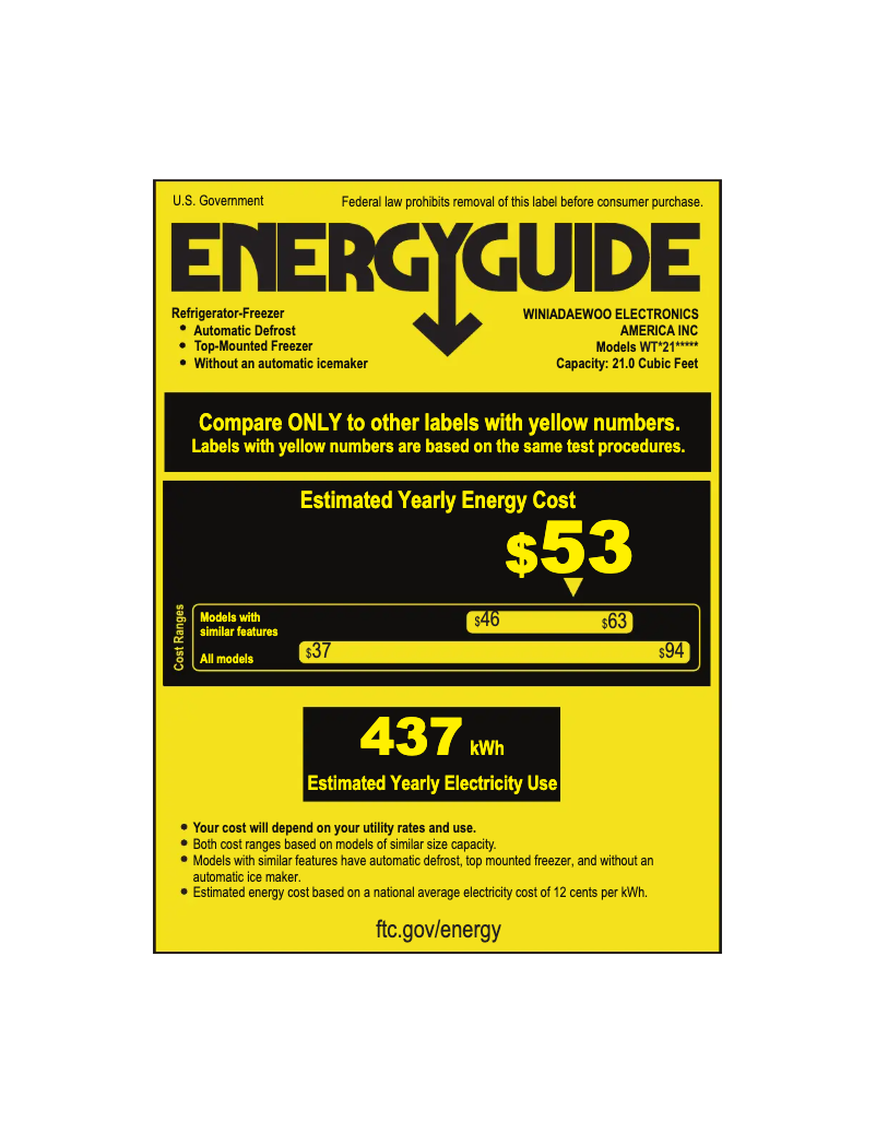 Page 1 of the manual Energy Label Winia WTE21GSBCD