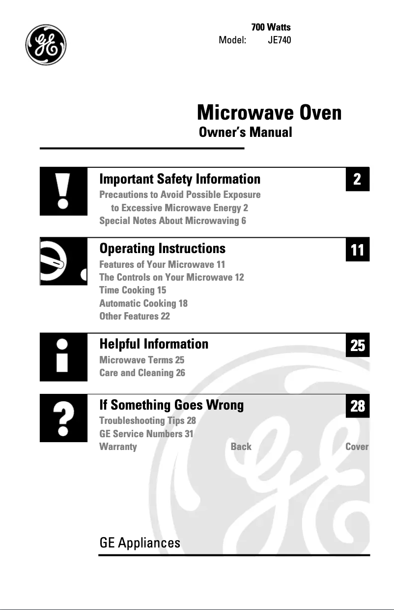 First page image of the manual for JE740WK