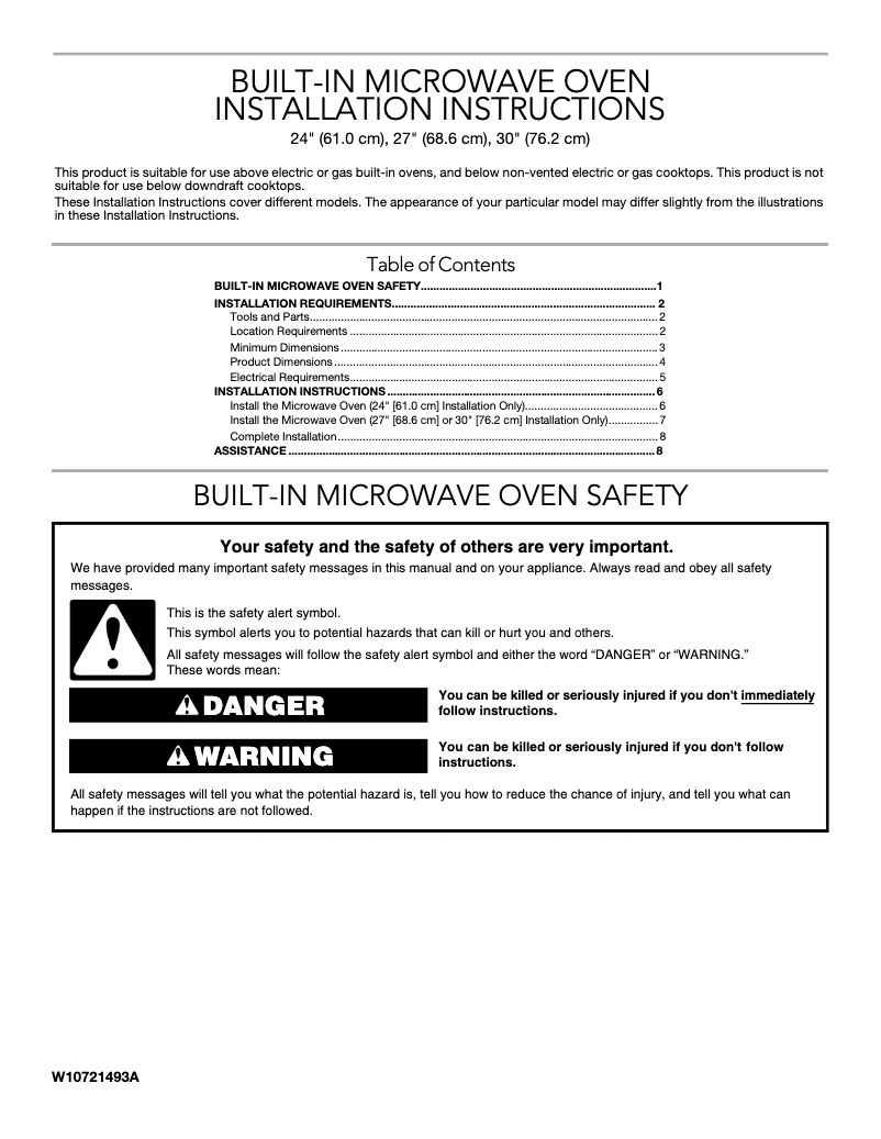 Page 1 of the manual Installation Guide KitchenAid KMBS104ESS