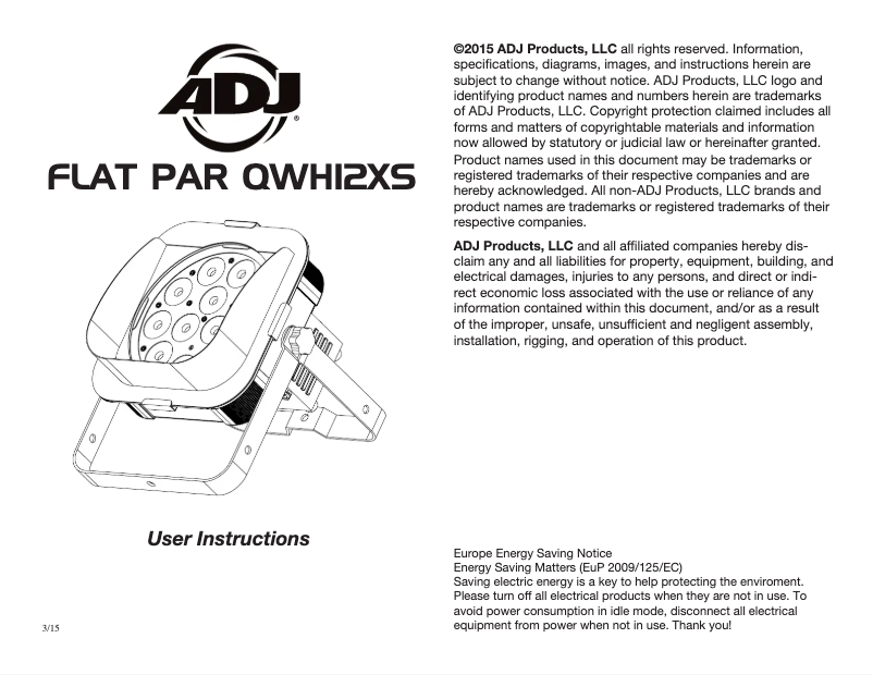 Page 1 of the manual User Manual Adj Flat Par QWH12XS