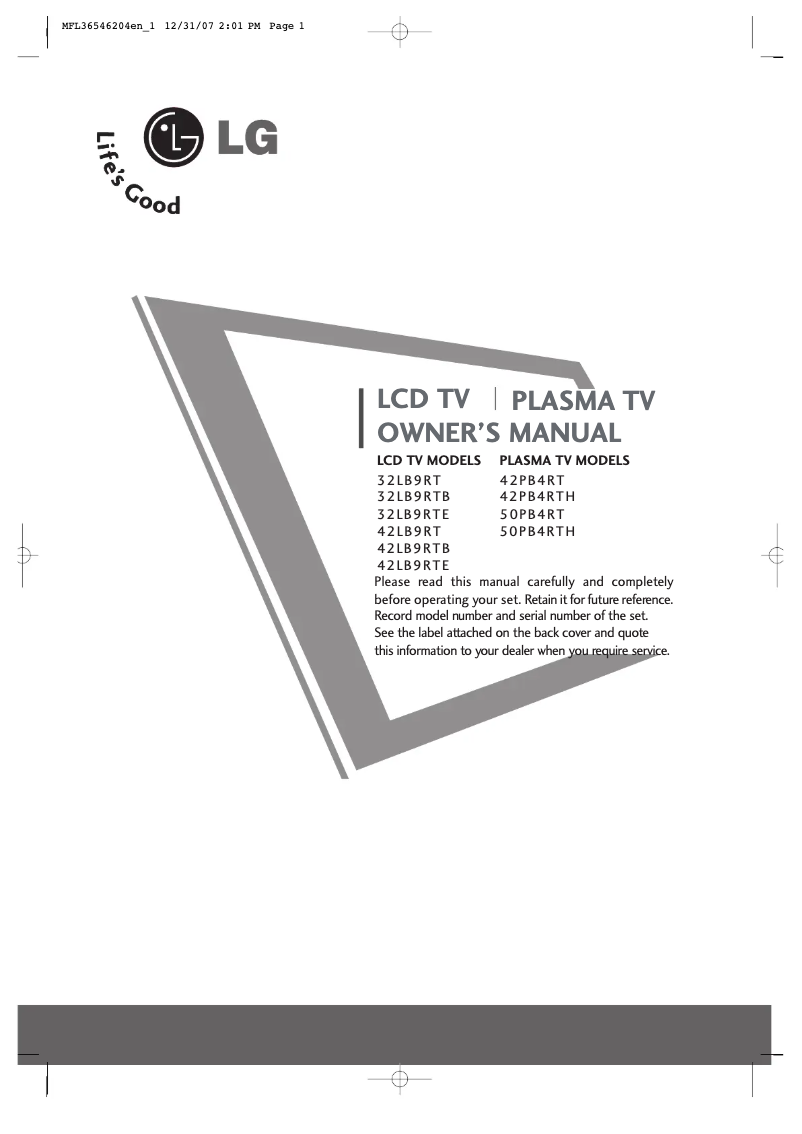 First page image of the manual for 42LB9RTB