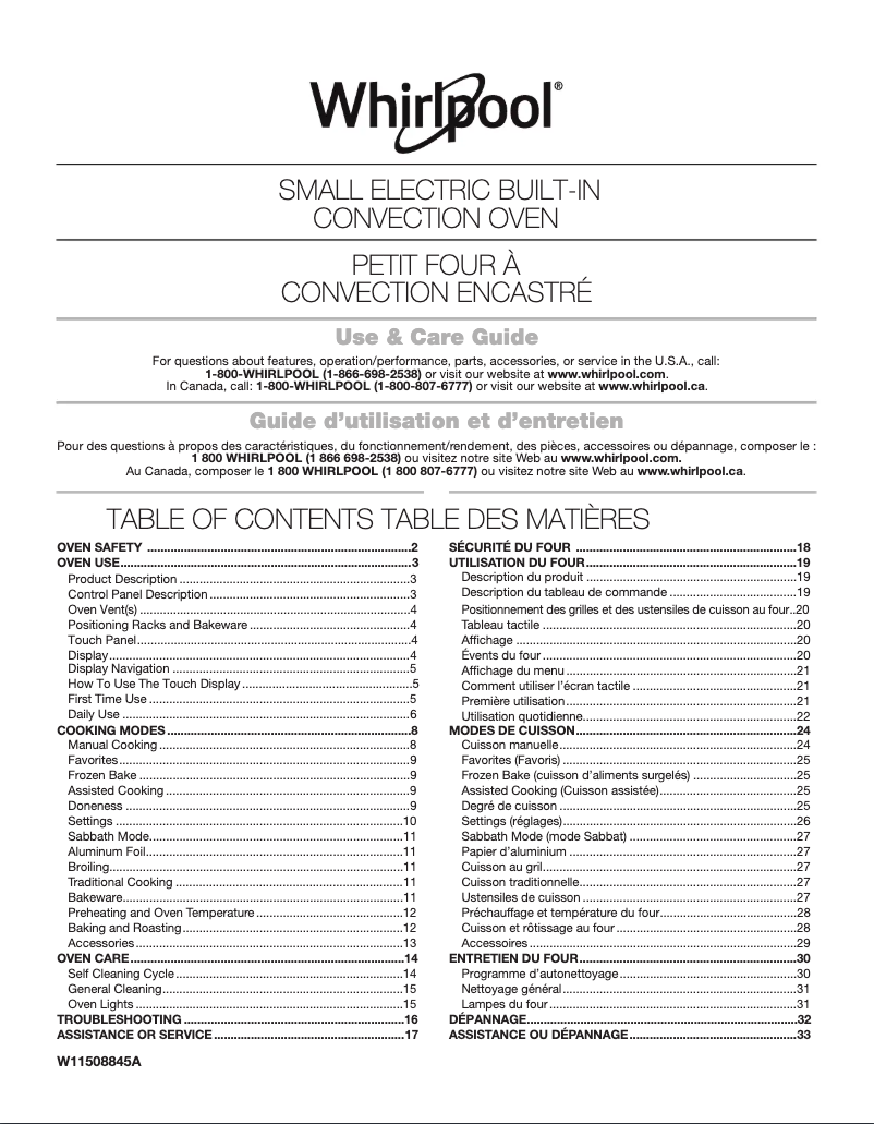 Page 1 of the manual Use and Maintenance Manual Whirlpool WOS52ES4MW