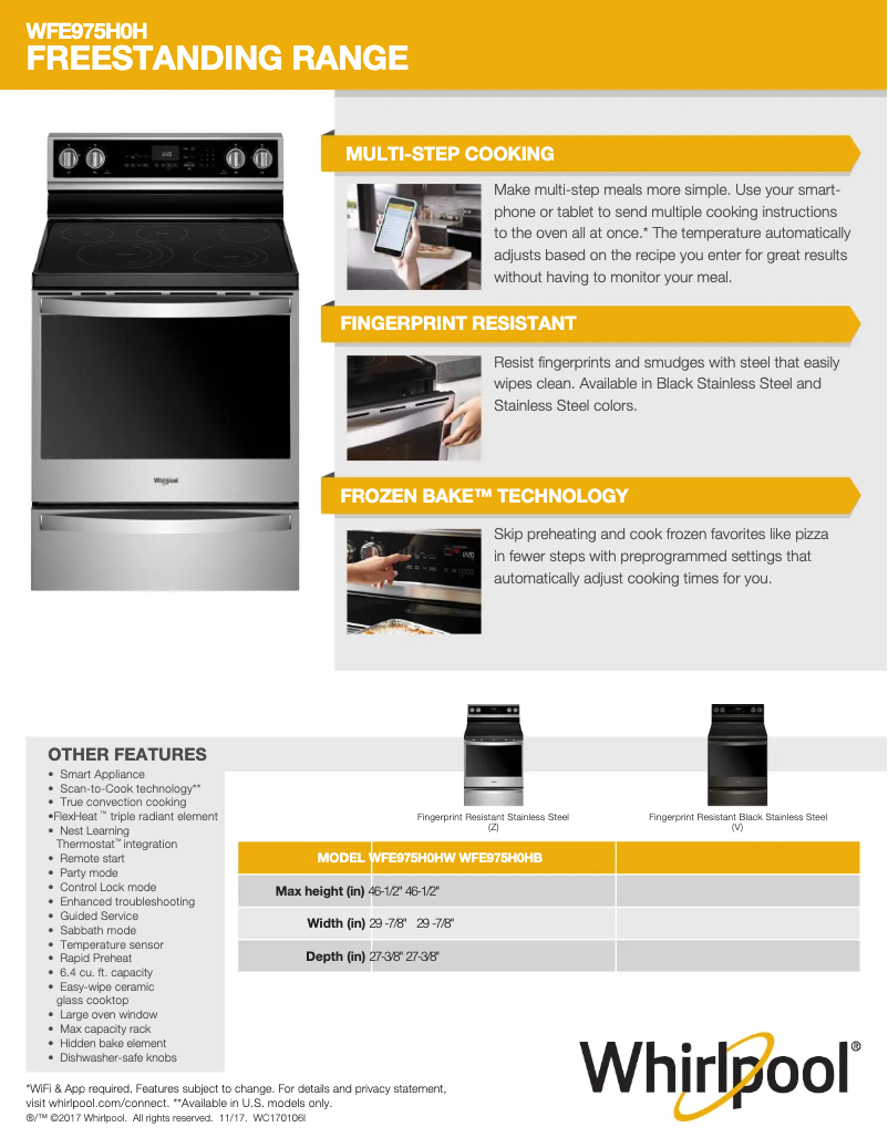 Page 1 of the manual Technical Sheet Whirlpool WFE975H0HZ