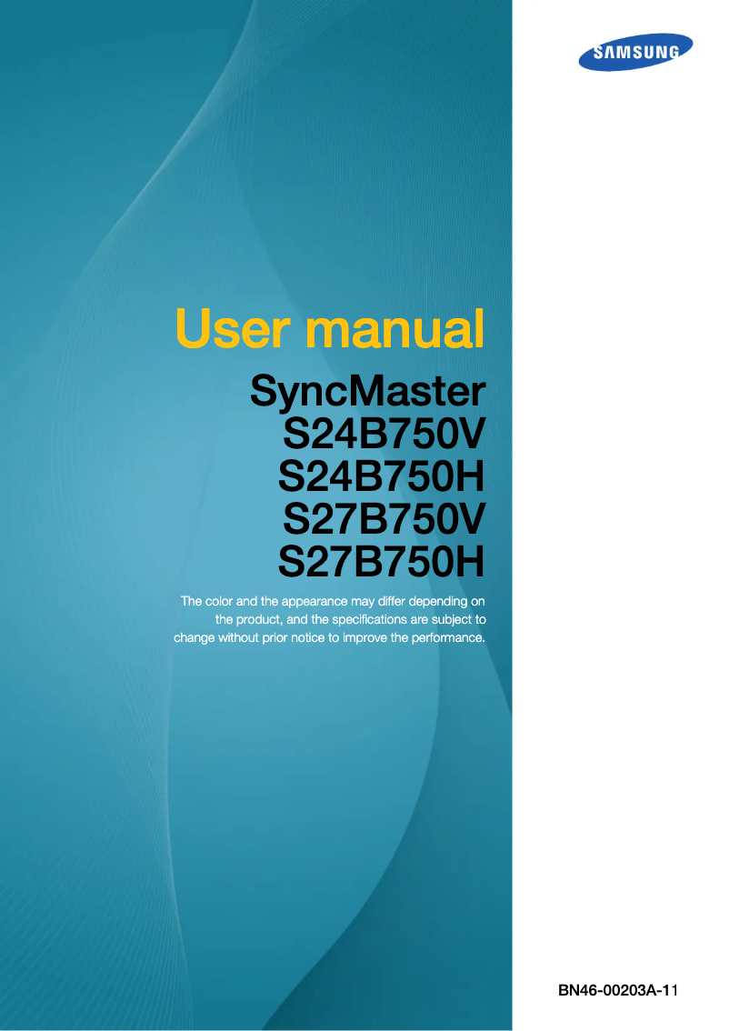 First page image of the manual for SyncMaster S27B750VS