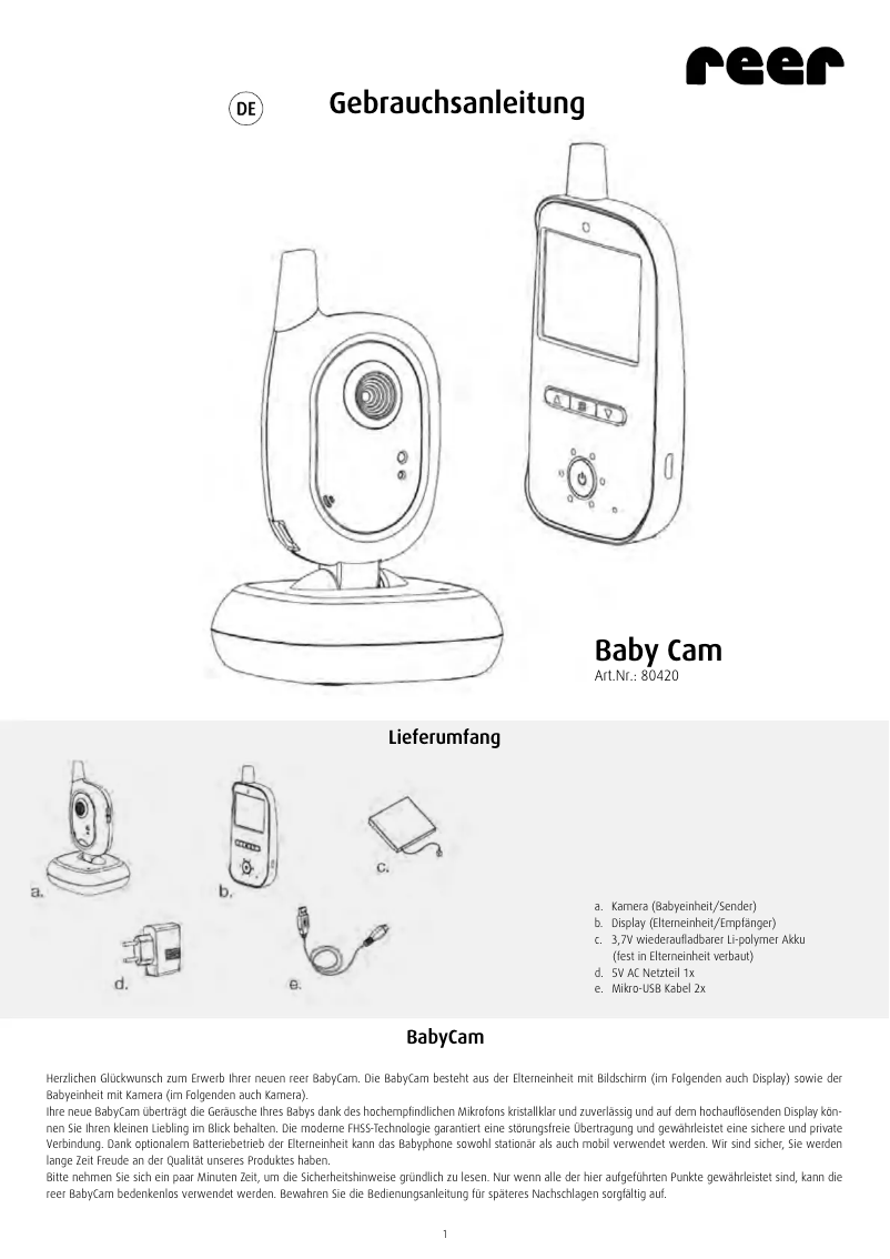 First page image of the manual for BabyCam 80420