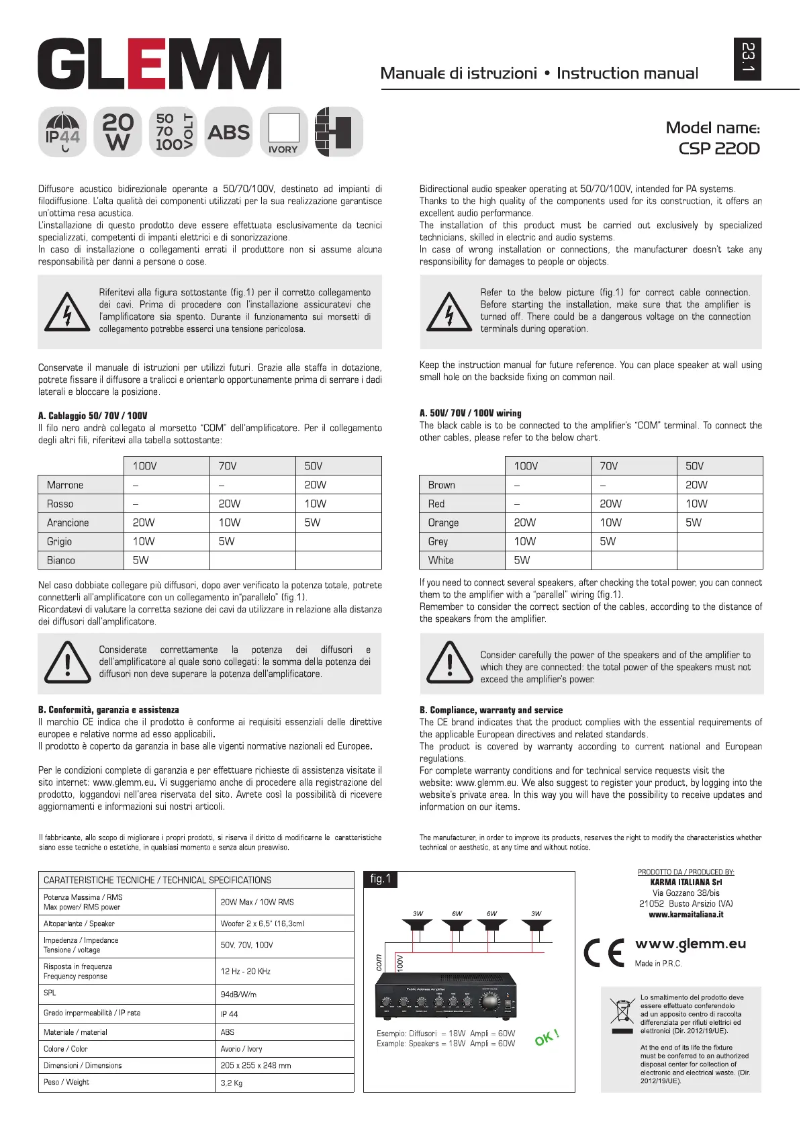 Page 1 of the manual User Manual Glemm CSP 220D