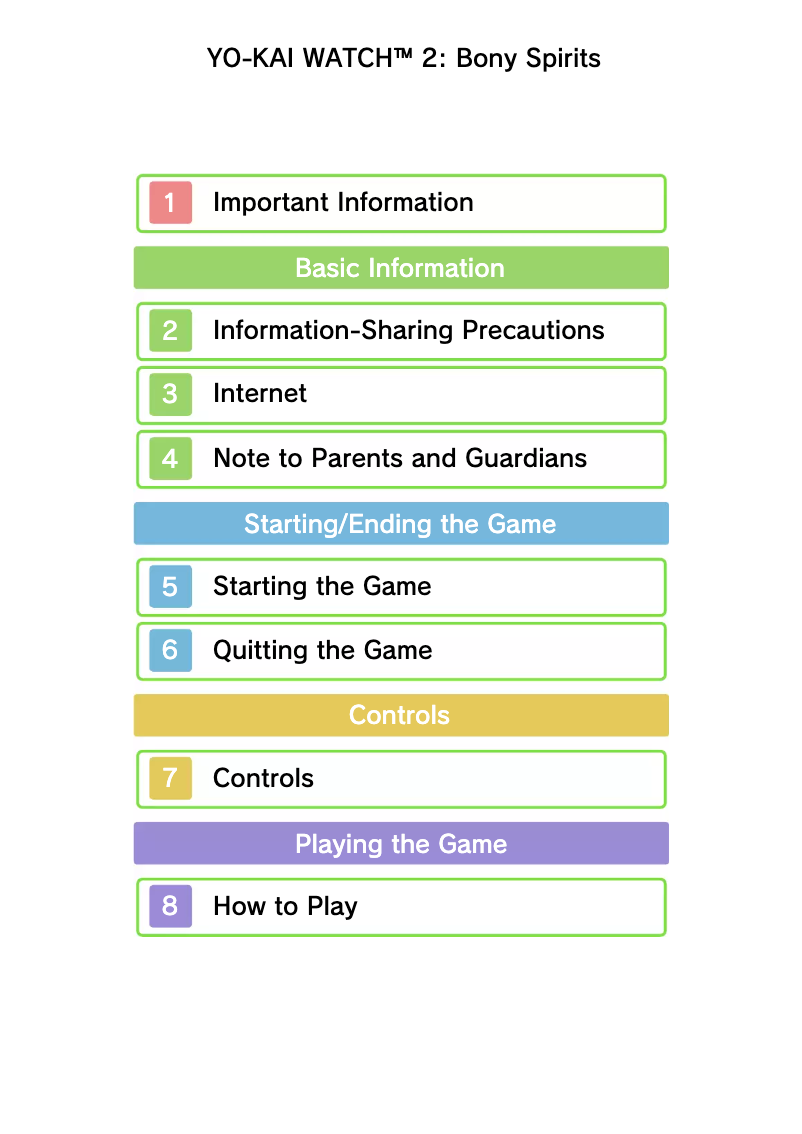 First page image of the manual for YO-KAI WATCH 2 - Bony Spirits