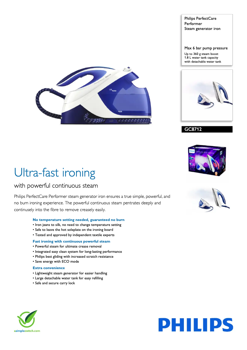 Page 1 of the manual Technical Sheet Philips PerfectCare Performer GC8712