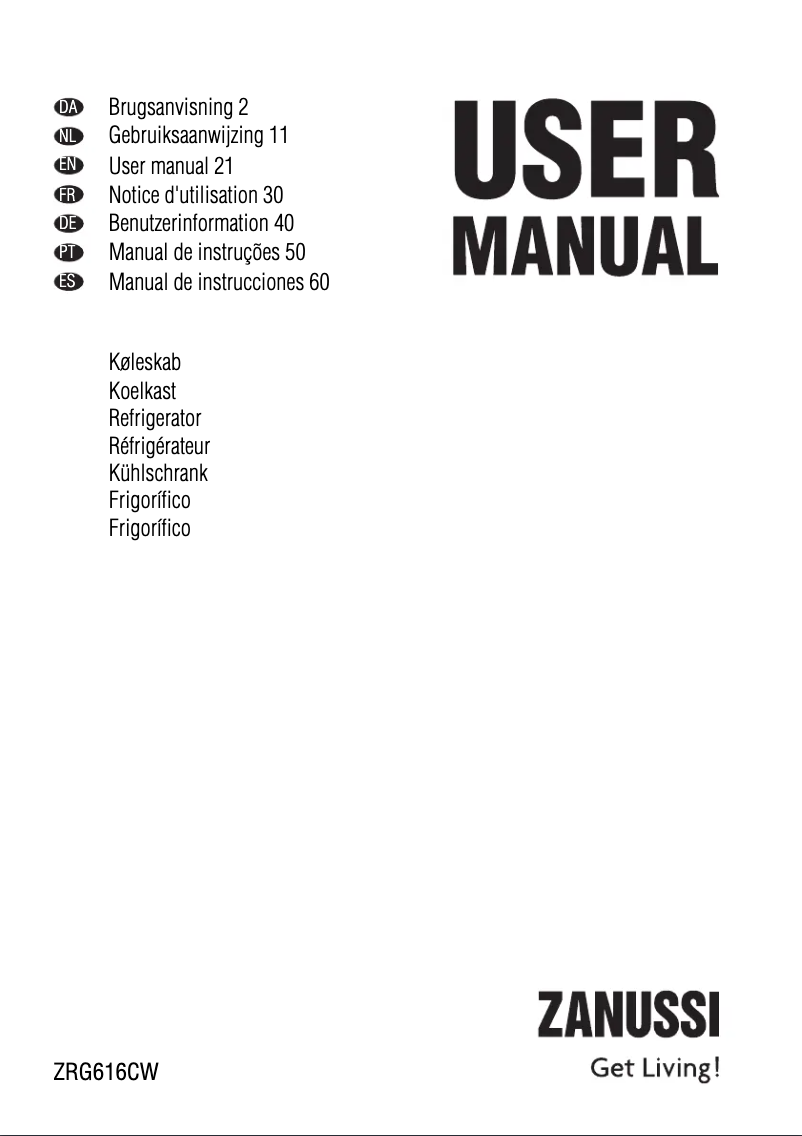 Page 1 of the manual User Manual Zanussi ZRG 616 CW