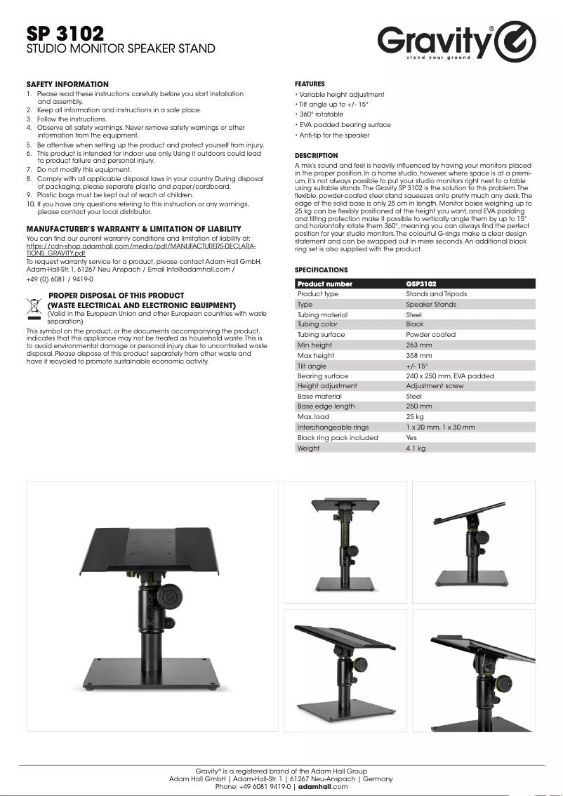 First page image of the manual for SP 3102