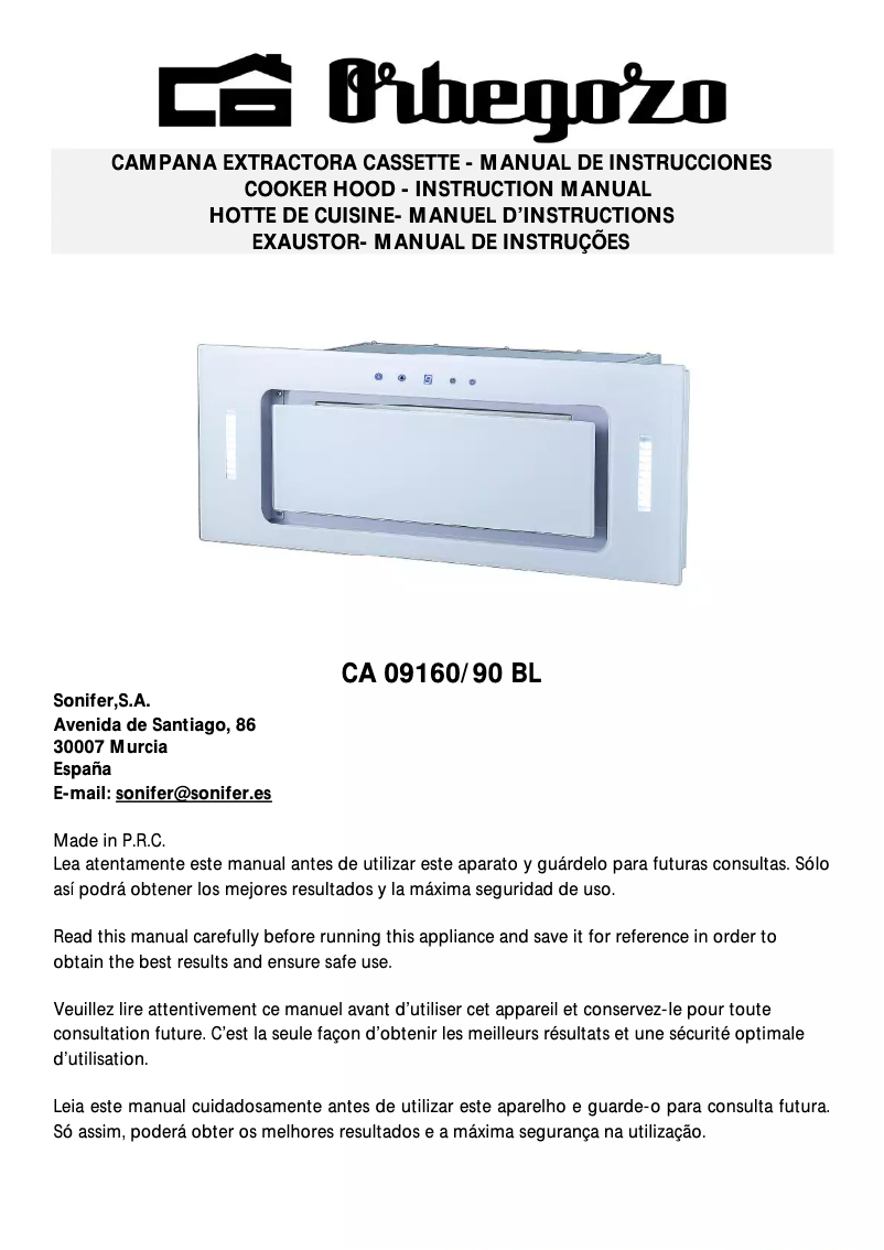 Page 1 of the manual User Manual Orbegozo CA 09160 BL