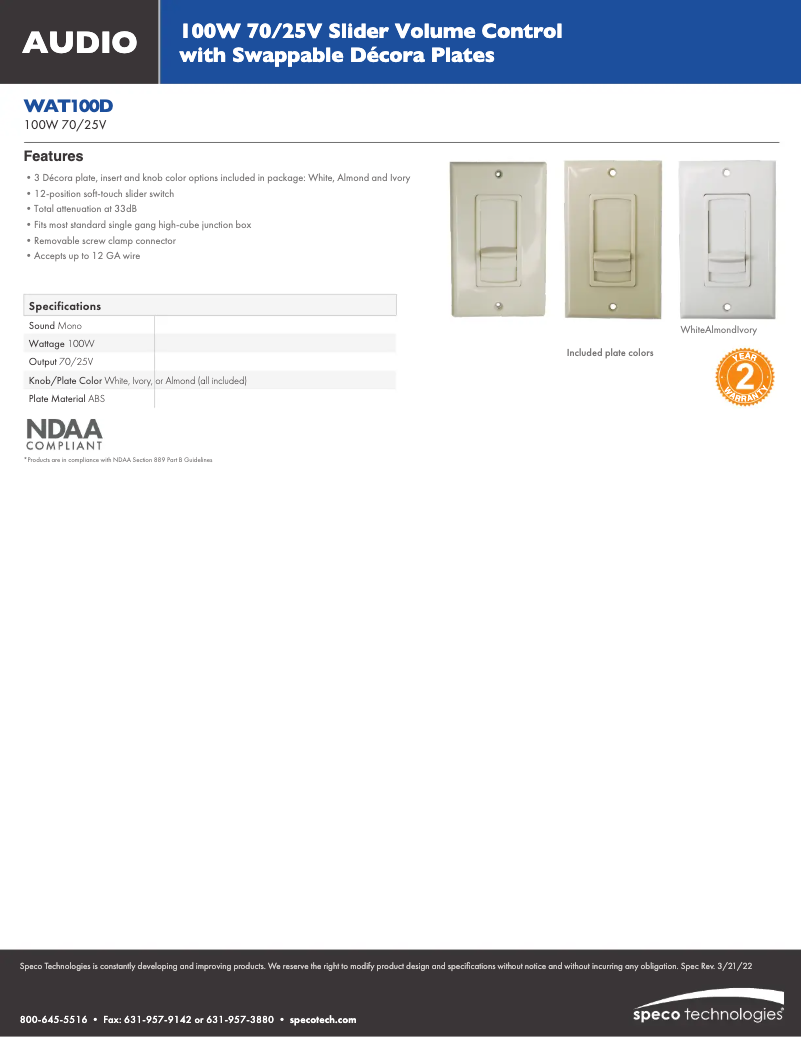 First page image of the manual for WAT100D