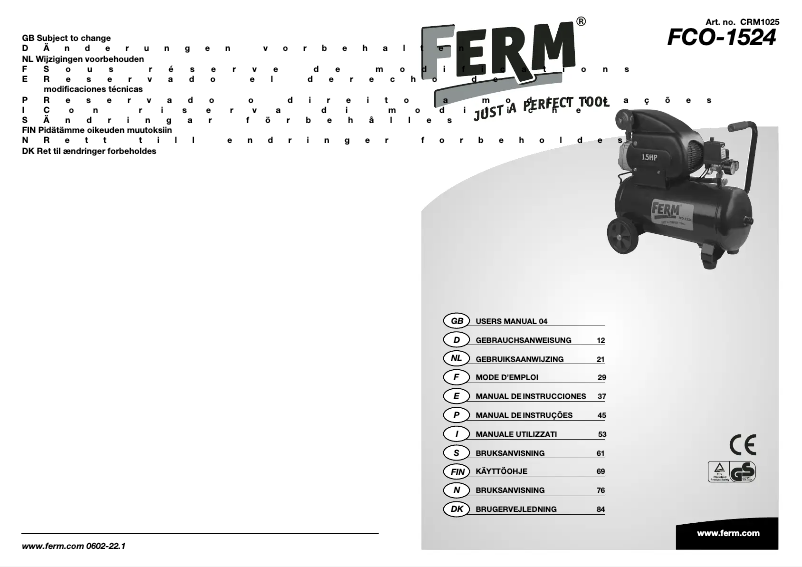 Page 1 of the manual User Manual Ferm CRM1025 FCO-1524