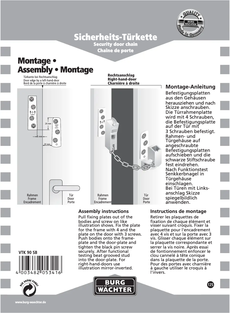 Page 1 of the manual User Manual Burg Wächter VTK 90