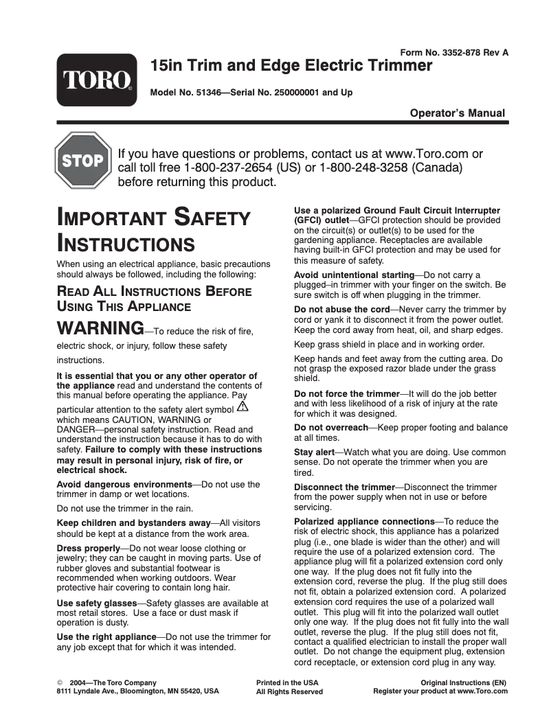 First page image of the manual for 51346